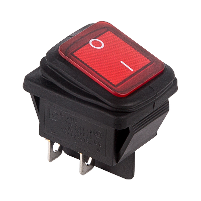 Выключатель клавишный 250V 15А (4с) ON-OFF красный с подсветкой влагозащита