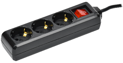 Удлинитель У03К 3 места с заземлением 3м 3х1мм2 16А 250В черный