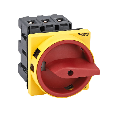 ВЫКЛЮЧАТЕЛЬ-РАЗЪЕДИНИТЕЛЬ 3P 63A С КРАСНОЙ РУКОЯТКОЙ НА ДВЕРЦУ 4 ВИНТАМИ