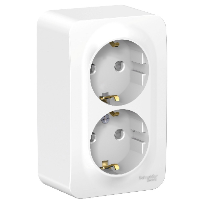 BLANCA розетка наружная двойная с заземлением со шторками и металлической пластиной, 16А, 250В,     белый