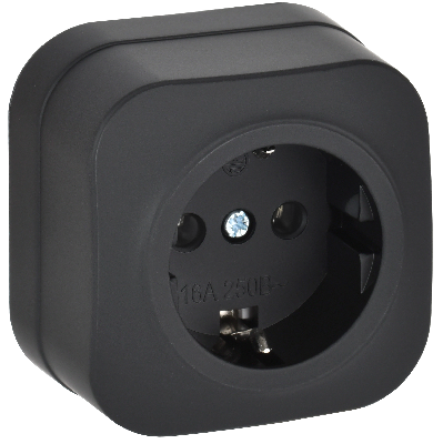 GLORY Розетка 1-местная для открытой установки с заземлением без защитных шторок 16А РС20-3-ХЧм черный матовый IEK