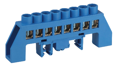 Шина NO-224-110 N ноль в комбинированном изоляторе на DIN-рейку ШНИ-8х12-8-Д-синий
