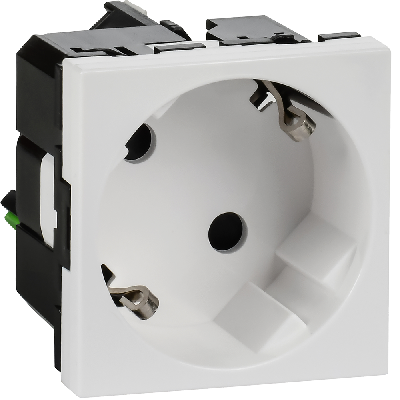 Розетка с заземлением  -  безвинтовые зажимы - со шторками 16А 250В - 45°- 2 модуля - белый