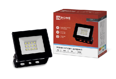 Прожектор светодиодный СДО-7 20Вт 6500К IP65 черный IN HOME