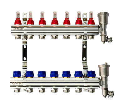 Коллекторная группа FHF-7RF set 7 контуров 1' х 3/4' с расходомерами, воздухоотводчиками и кронштейнами