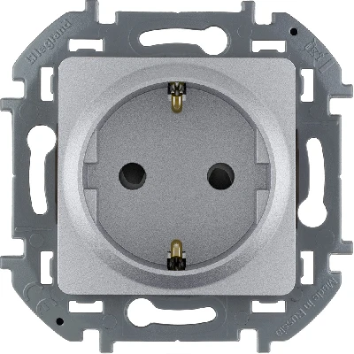 Розетка 2К+З со шторками немецкий стандарт 16 А 250 В~ INSPIRIA алюминий