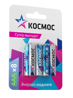 Батарейка  LR03 (АAA) 1.5V Alkaline 8BL, КОСМОС