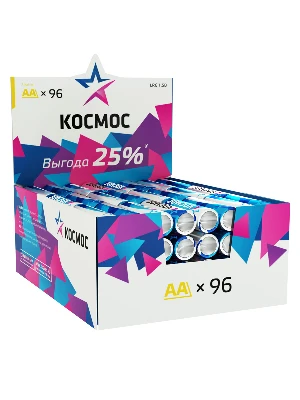 Элемент питания LR6 AA, Alkaline 1.5В, 96 шт/уп, Космос