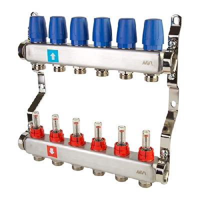Коллекторная группа с расходомерами 1' х 6 выходов 3/4' НР евроконус