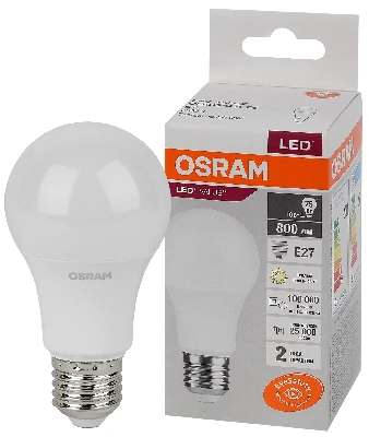 Лампа светодиодная LED 10 Вт E27 3000К 800Лм груша 220 В (замена 75Вт) OSRAM